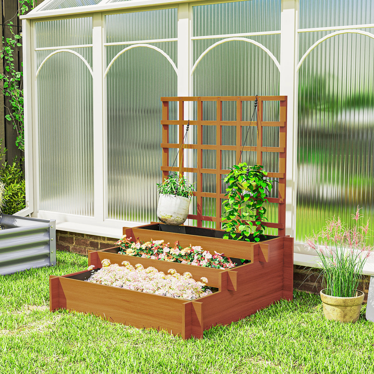 Jardinera Con Enrejado Outsunny Madera De Abeto Marrón 95x95x110 Cm_4