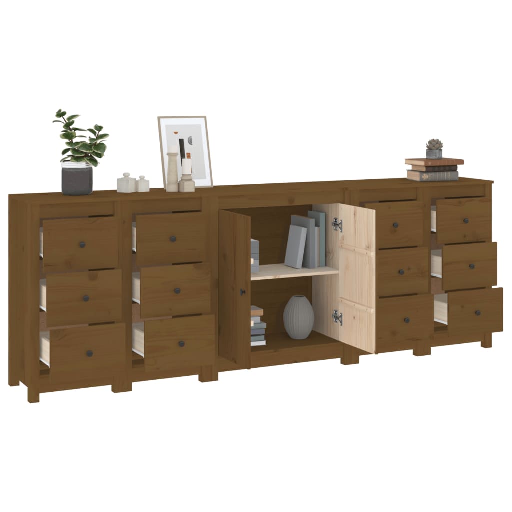 Aparador De Madera Maciza De Pino Marrón Miel 230 X 35 X 80 Cm_3