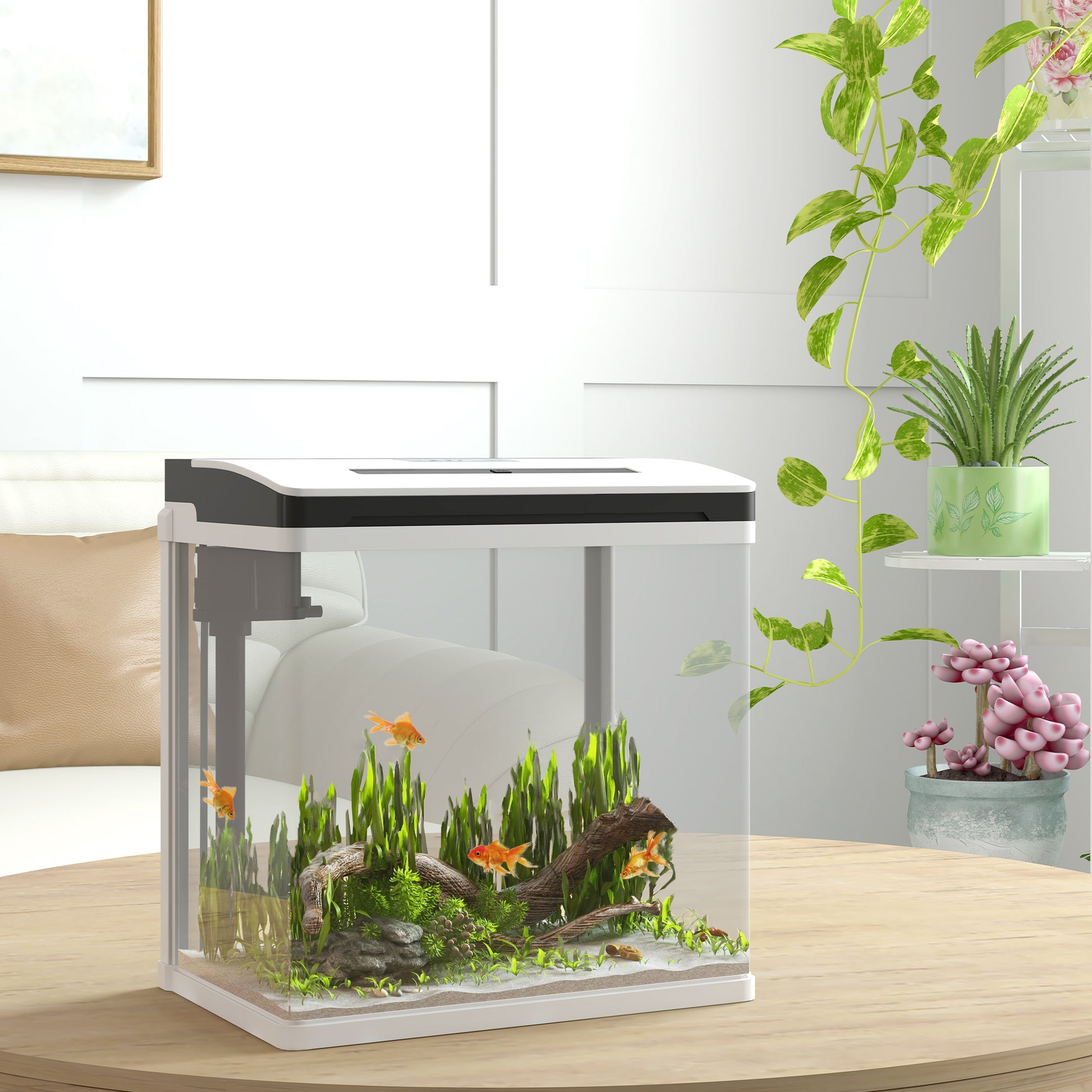 Pawhut Acuario De Cristal 13l Con Sistema De Filtro Luz Led 29x20x30,5 Cm Blanco_1