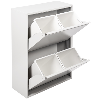 Cubo De Basura Metálico Con 4 Compartimentos Blanco Para Reciclaje_0