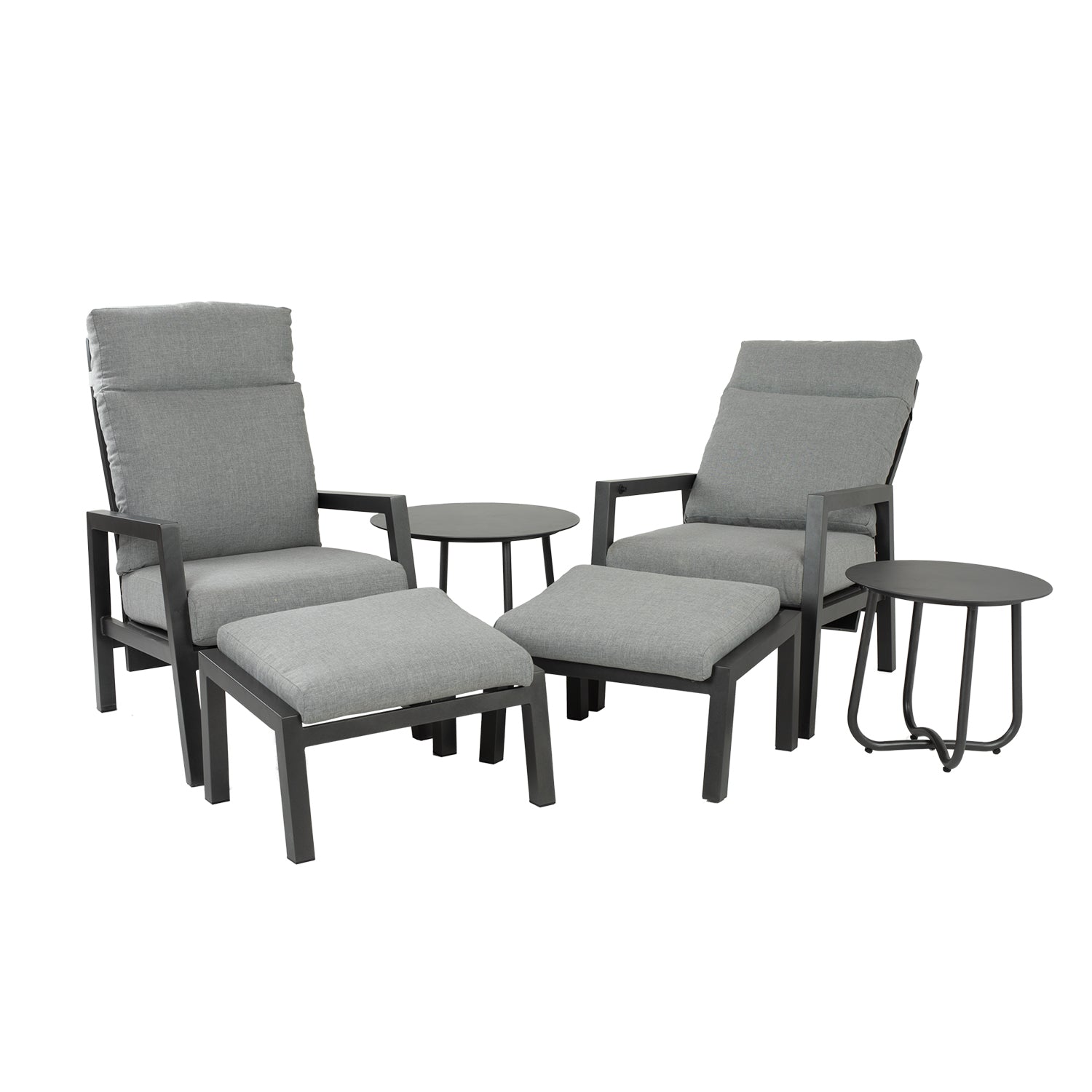 Conjunto Relax Reclinables, Para Jardín, Aluminio, Color Antracita, Reposapies:47x60 X38 Alto,sillón:72x59x112 Cm Alto,mesa:60x51cm Alto_0