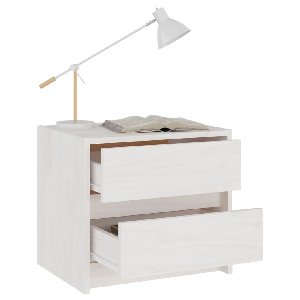 Mesita De Noche Madera Maciza De Pino Blanca 40x30,5x35,5 Cm_1