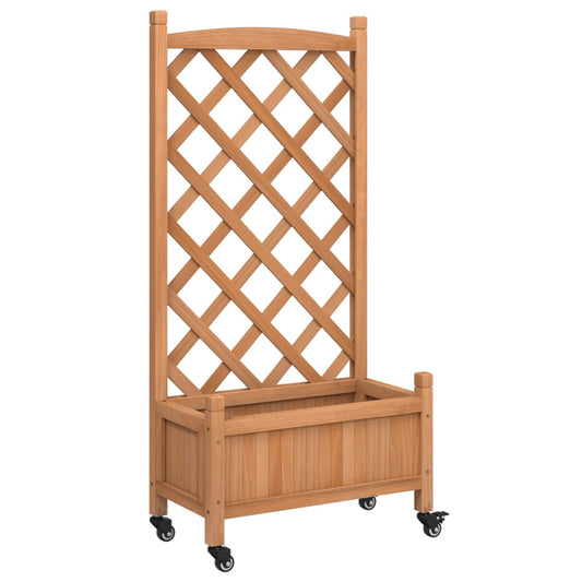 Jardinera Con Enrejado Y Ruedas Madera Maciza De Abeto Marrón_0