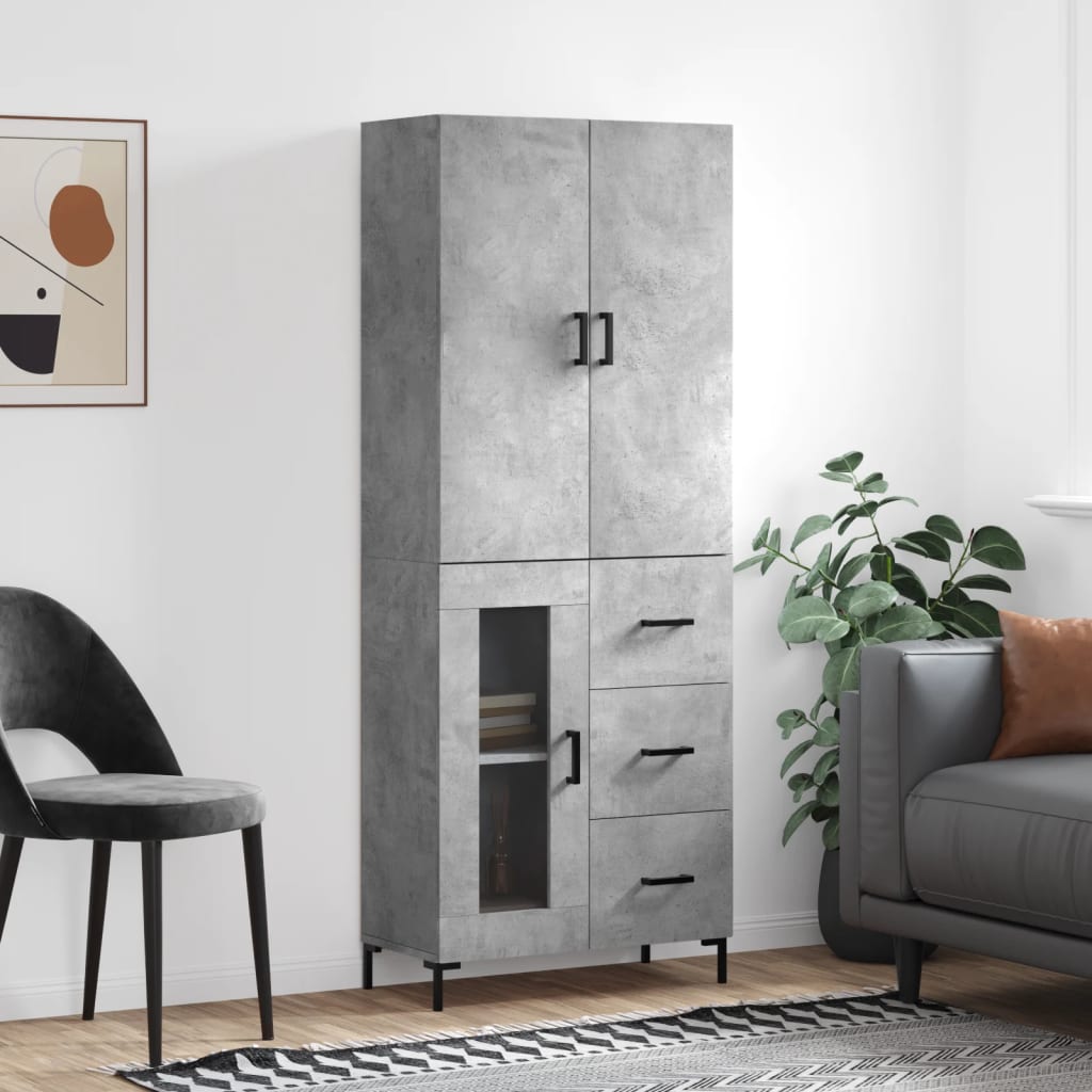 Aparador Alto Madera Contrachapada Gris Hormigón 69,5x34x180 Cm_0