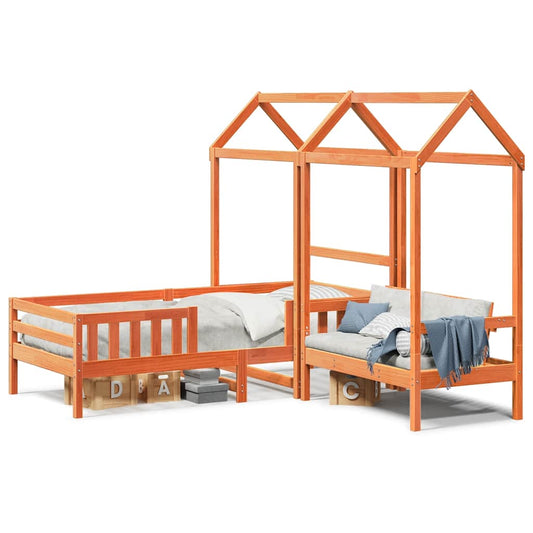 Set De Cama Y Banco Con Techo Madera Pino Marrón Cera 75x190 Cm_0