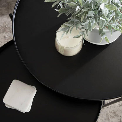 Well Home Juego De 2 Mesas Auxiliares Redondas En Metal Negro Ø31 Ø36cm