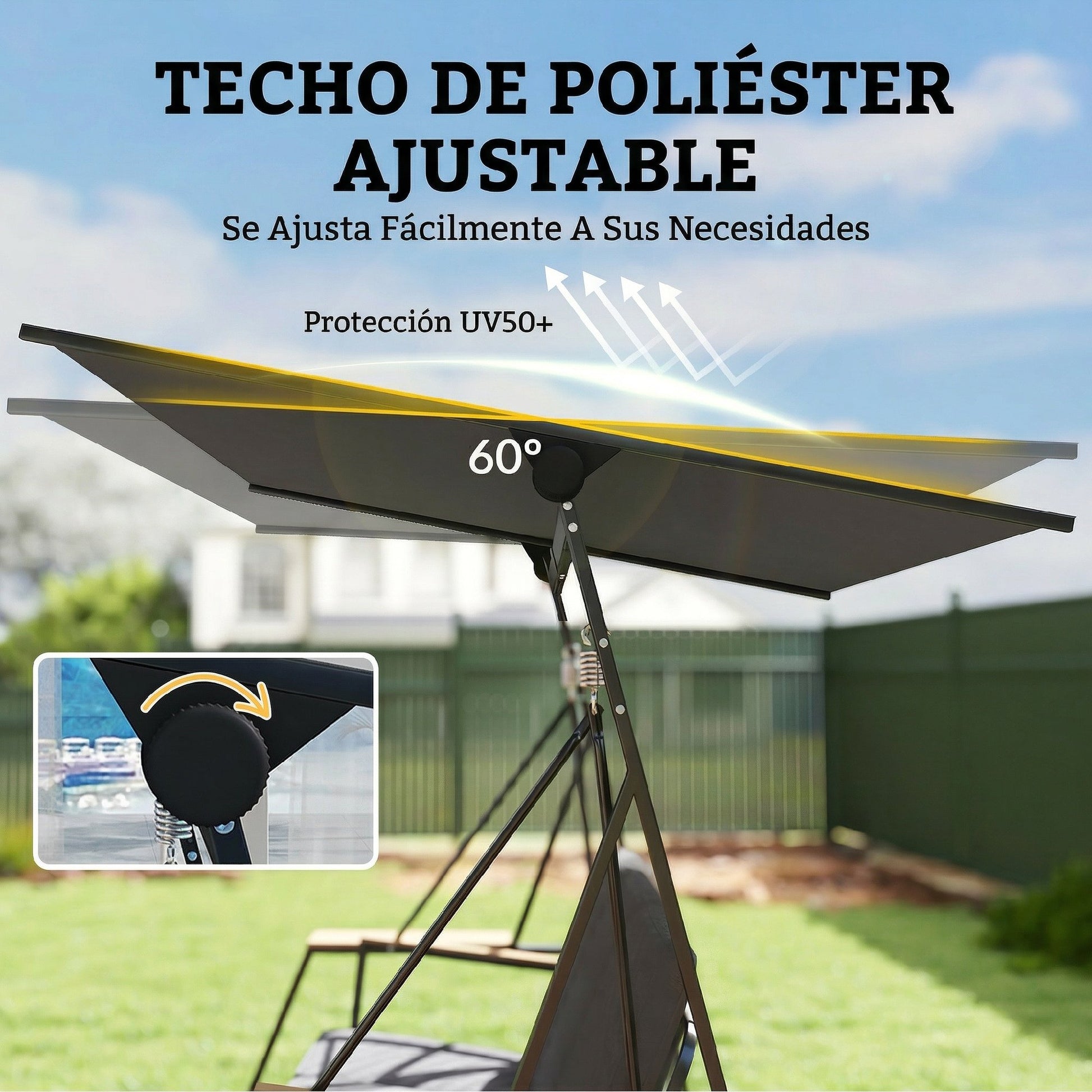 Outsunny Columpio De Jardín Exterior De 3 Plazas Con Techo Ajustable 2 Bandejas_5
