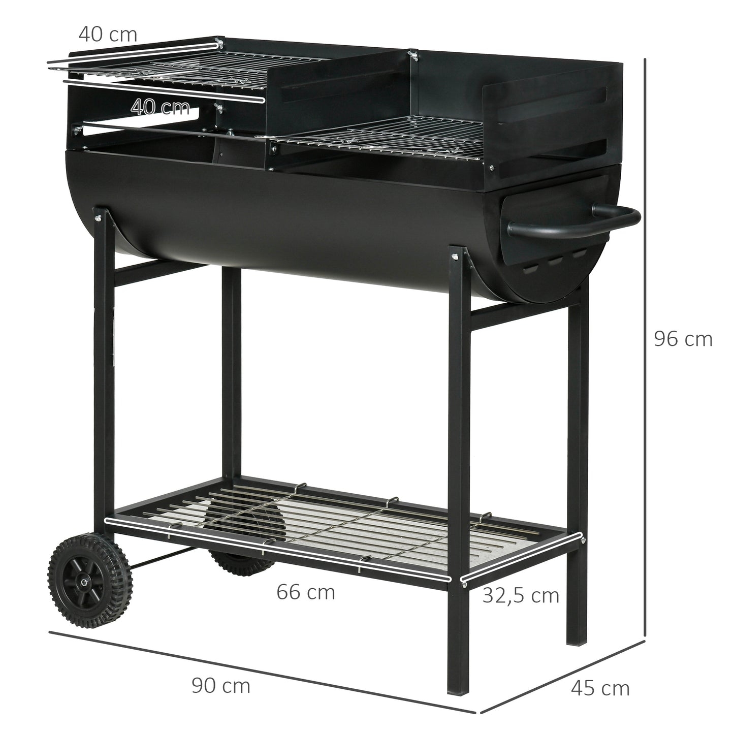 Outsunny Barbacoa De Carbón Con Parrilla Ajustable En Altura Ruedas 90x45x96 Cm_2