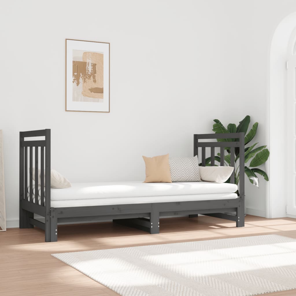 Sofá Cama Extraíble Madera Maciza De Pino Gris 2x(90x190) Cm / Vetonek_5