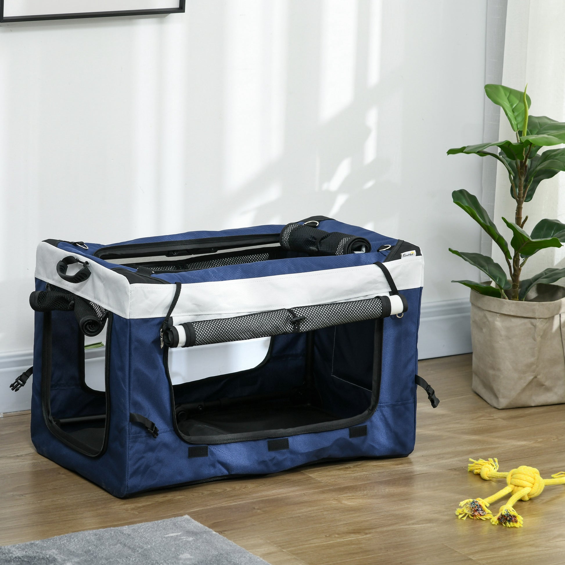 Pawhut Carrito Para Perros Plegable Con Vagón Desmontable Y Cojín Azul_3