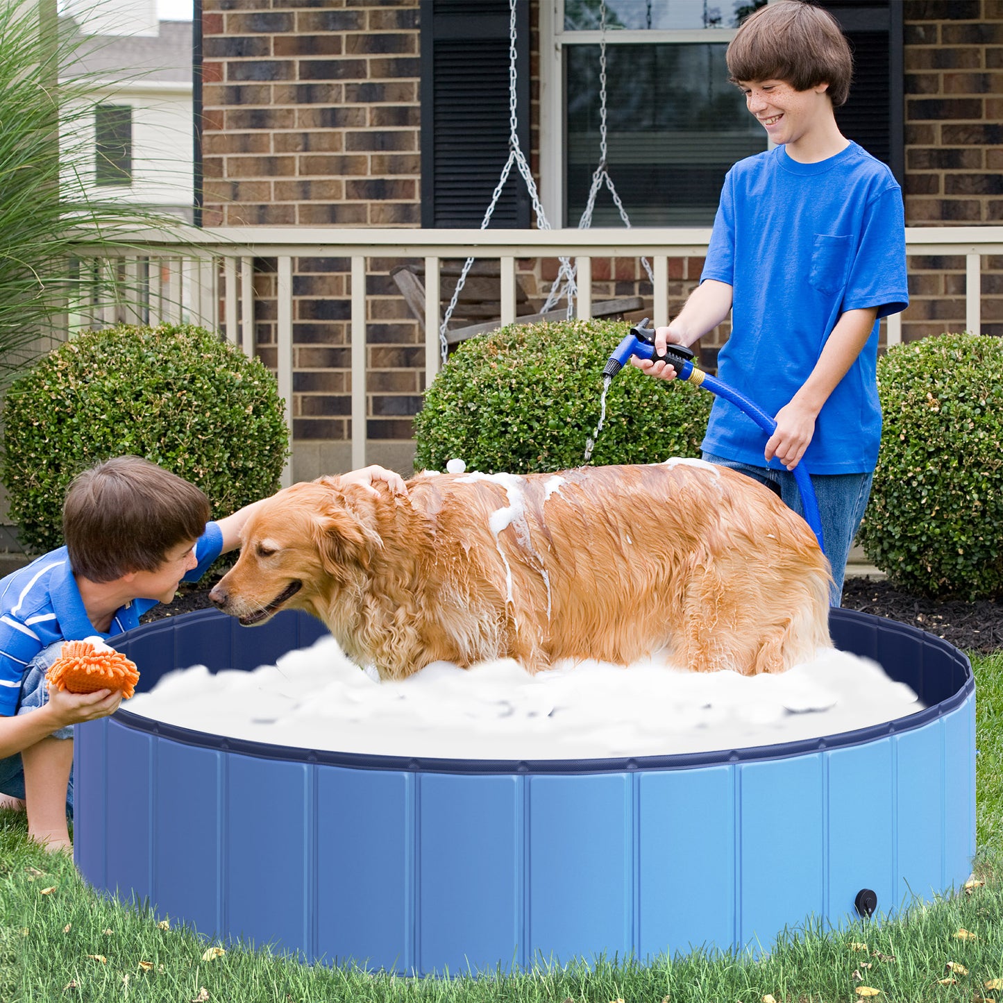 Pawhut Piscina Plegable Para Perros Bañera De Pvc Interior Y Exterior Ø140x30cm_1