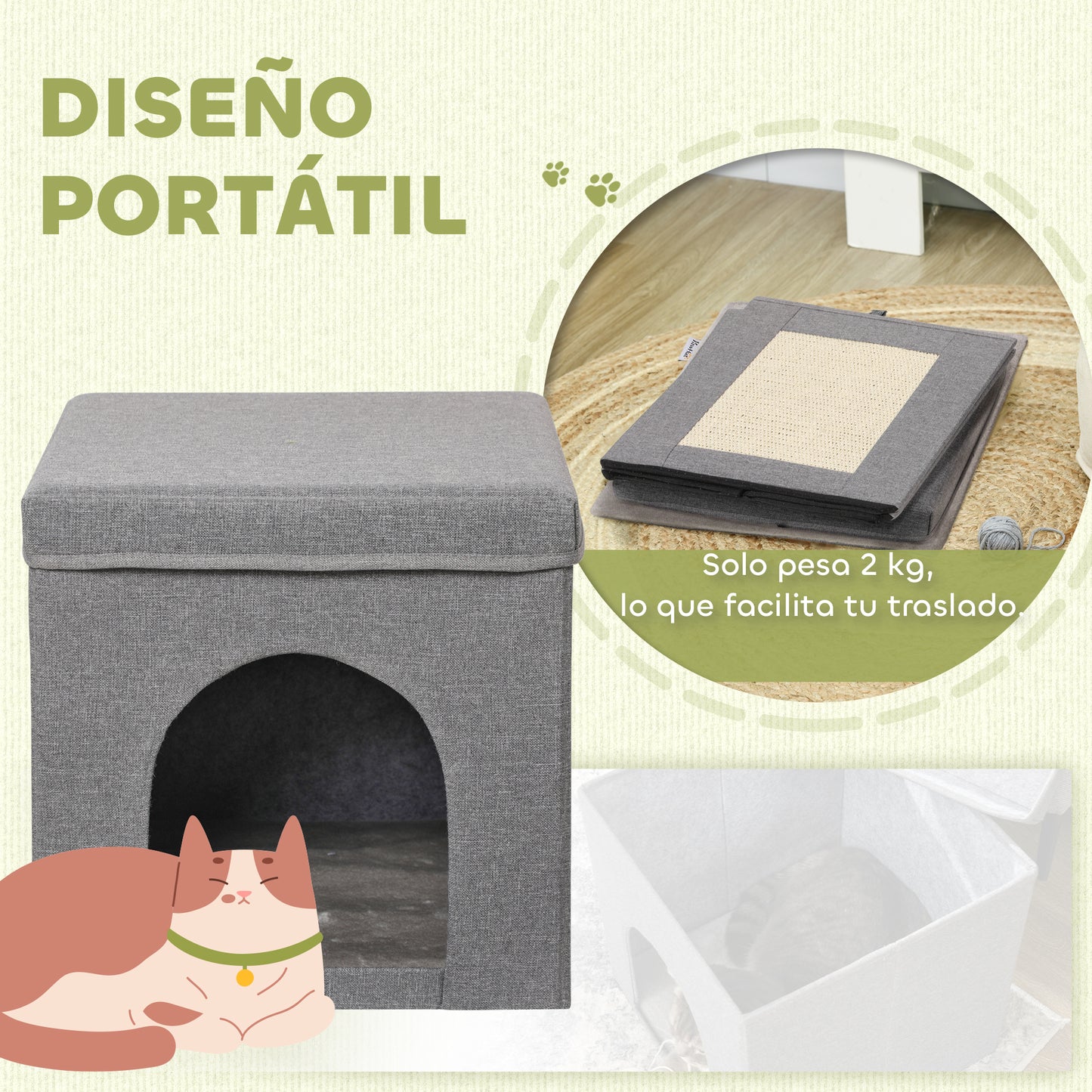 Pawhut Casa Para Gatos Con Tablero De Rascar Y Puerta 36,5x36,5x36,5 Cm Gris_5