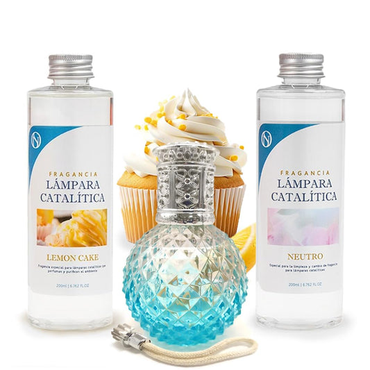 Pack Ahorro Lámpara Catalítica Blue Diamonds + Fragancia Lemon Cake 200ml + Limpiador Neutro 200ml + Mecha Repuesto_0