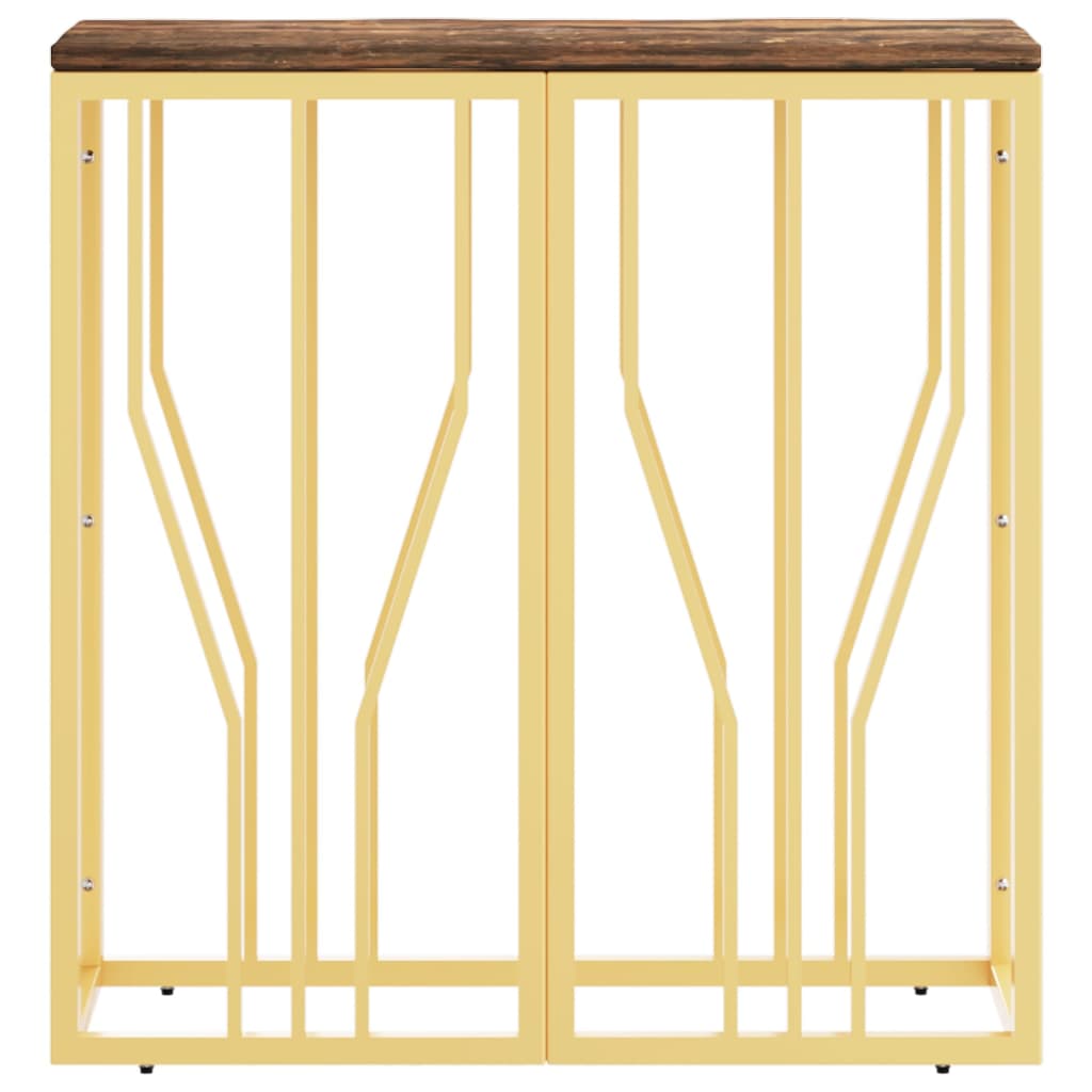 Mesa Consola Acero Inoxidable Y Madera Maciza Reciclada Dorada_1