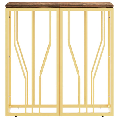 Mesa Consola Acero Inoxidable Y Madera Maciza Reciclada Dorada_1
