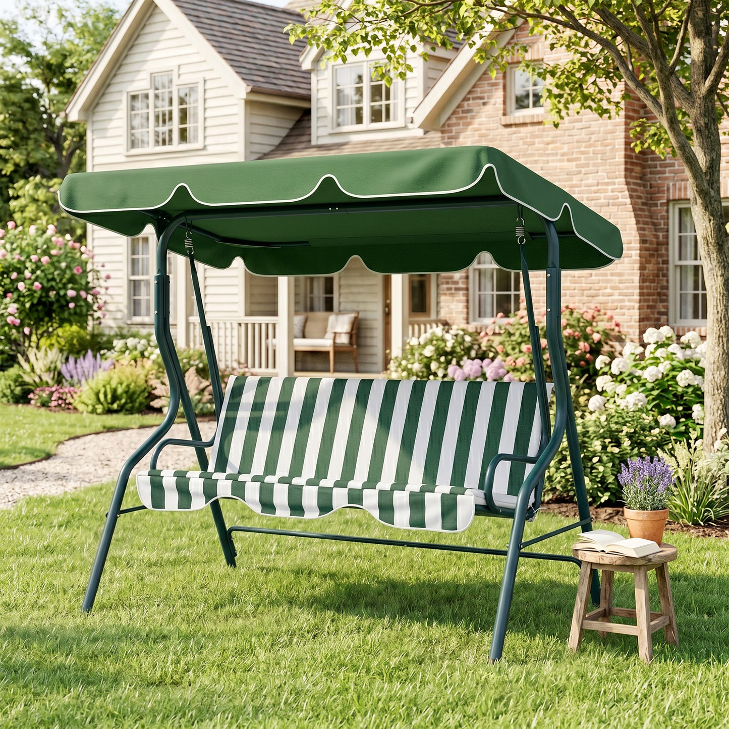 Outsunny Columpio De Jardín Con Toldo Ajustable En Ángulo 170x110x153 Cm Verde_3
