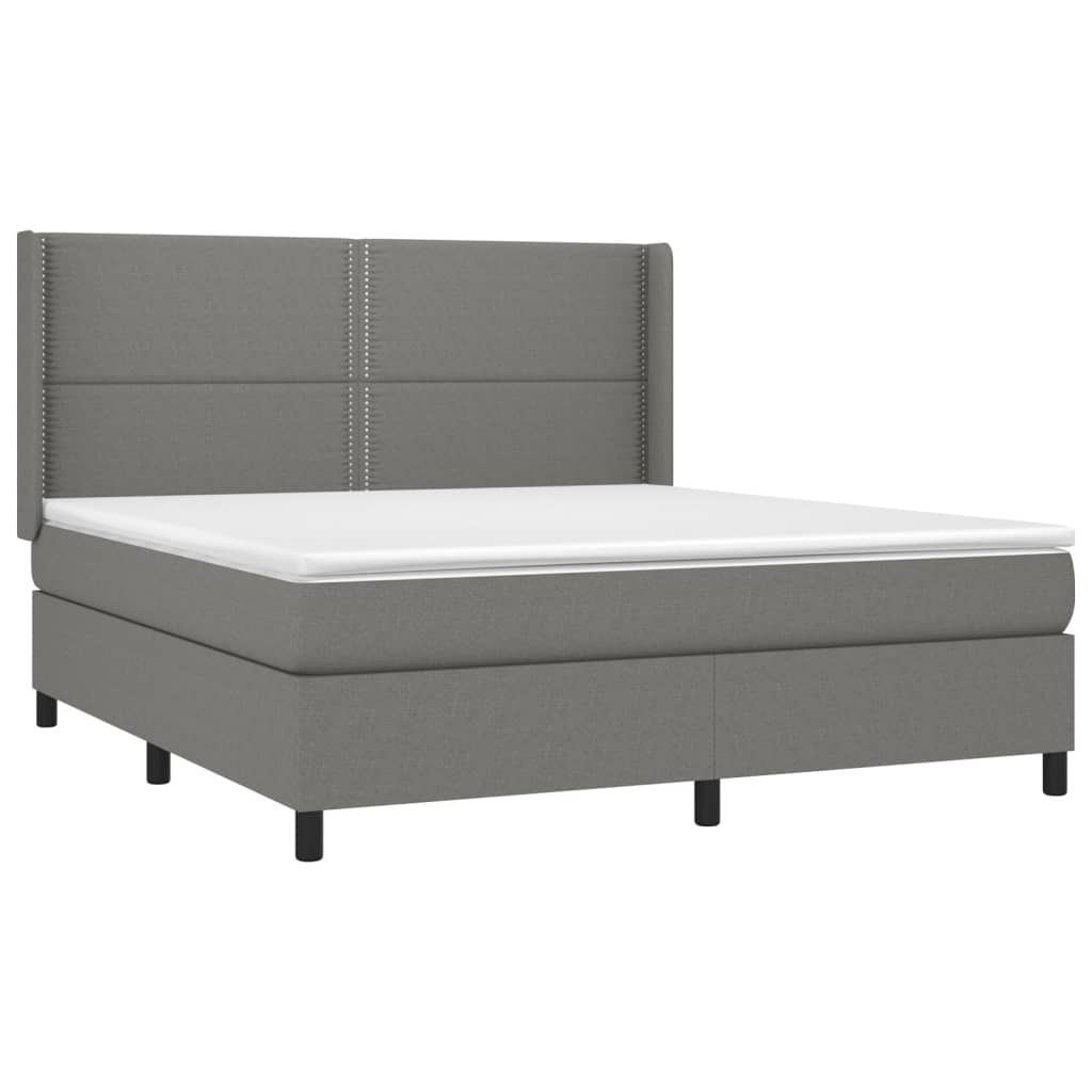 Cama Box Spring Colchón Y Luces Led Tela Gris Oscuro 180x200 Cm / Vetonek_3