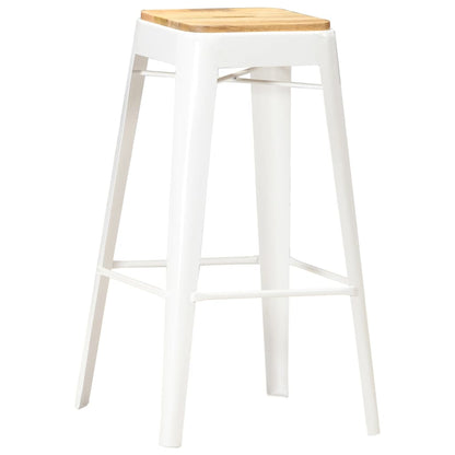 Taburetes De Cocina 4 Unidades Madera Maciza De Mango Blanco_0