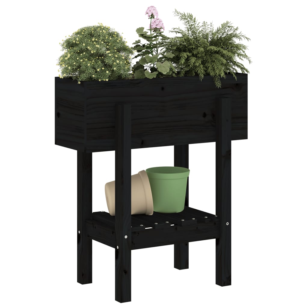 Jardinera Madera Maciza De Pino Negro 62x30x69 Cm_2