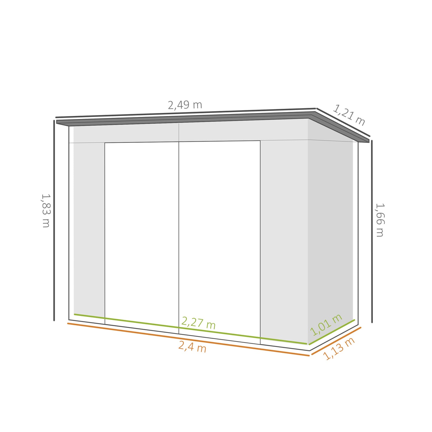Outsunny Caseta De Jardín Exterior 2,7m² 249x121x183 Cm Con Doble Puerta Verde_2