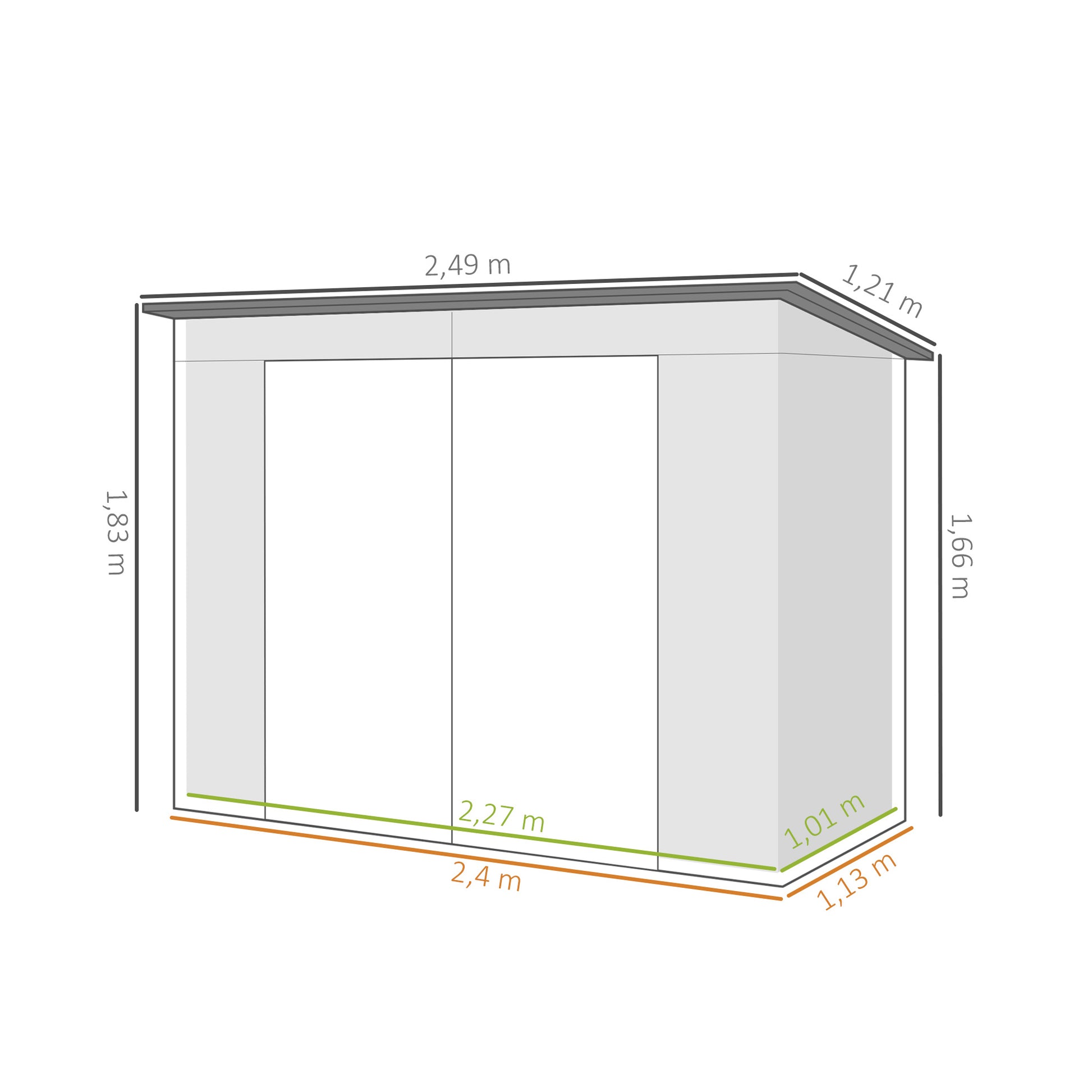 Outsunny Caseta De Jardín Exterior 2,7m² 249x121x183 Cm Con Doble Puerta Verde_2