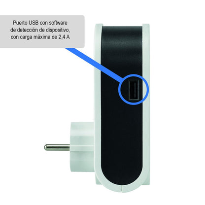 Adaptador con 3 clavijas usb cable enrollable +1 puerto usb a + 1 toma 16a Simon