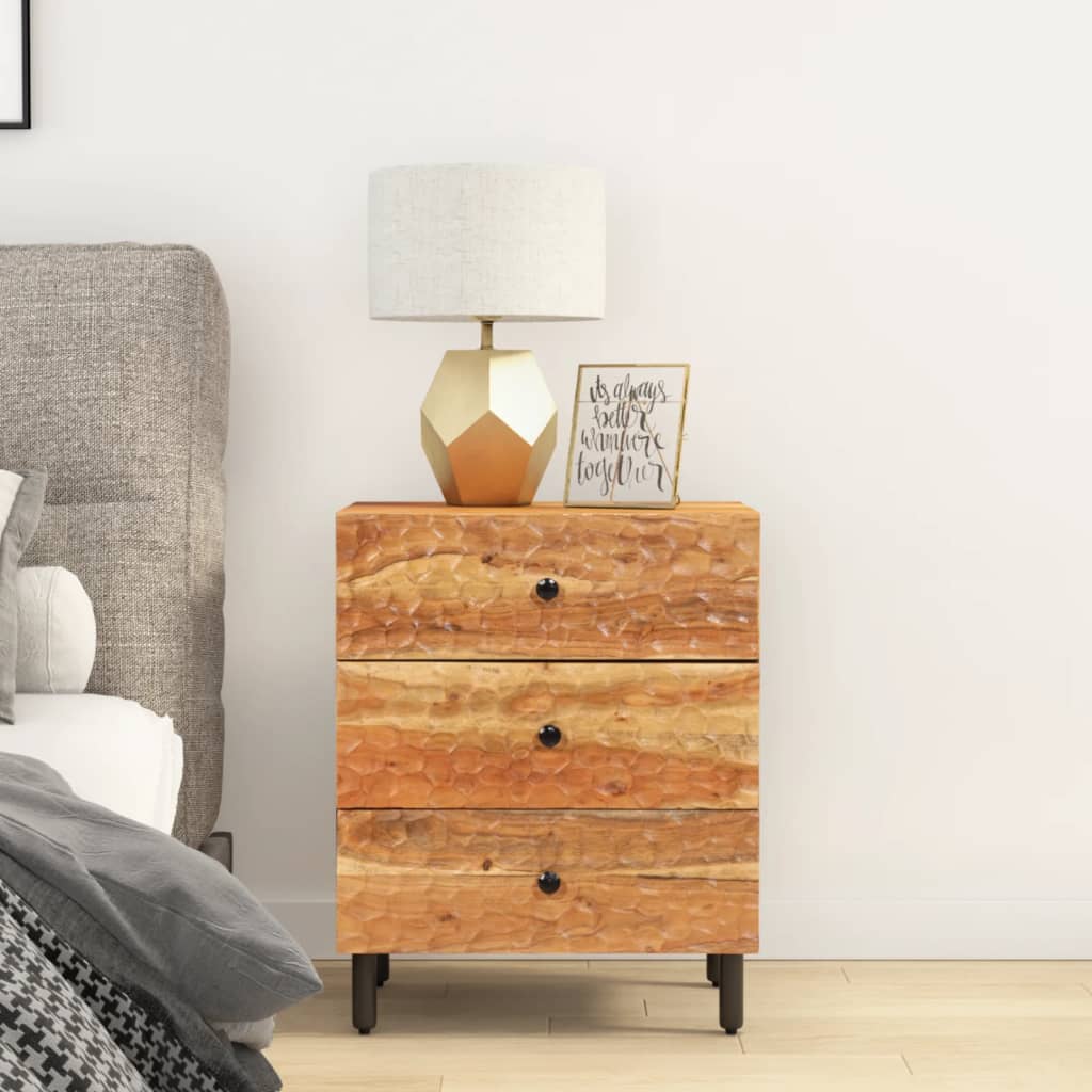 Mesita De Noche Madera Maciza De Acacia 50x33x60 Cm_1