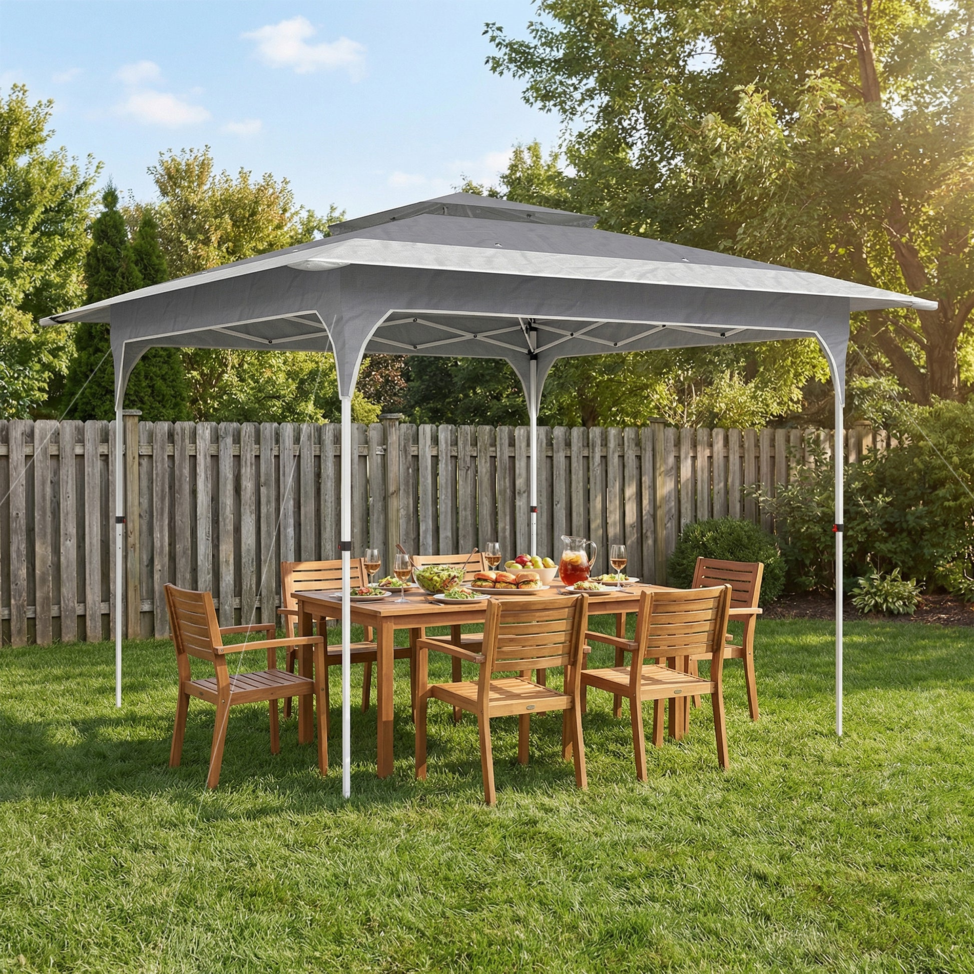 Outsunny Carpa Plegable 3,5x3,5 M Con Doble Techo Altura Ajustable Upf50+ Gris_1