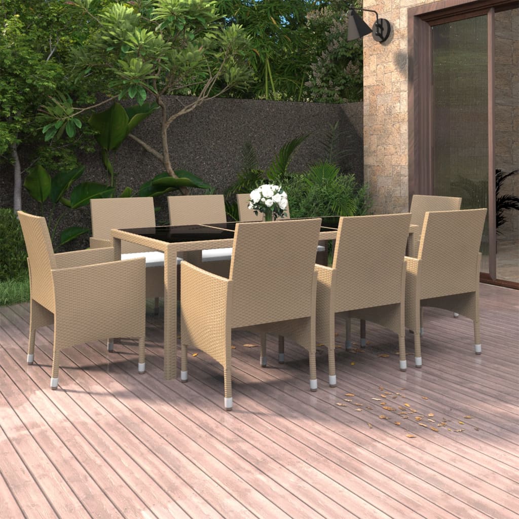 Vidaxl Juego De Comedor De Jardín De 9 Piezas Ratán Sintético Beige_1