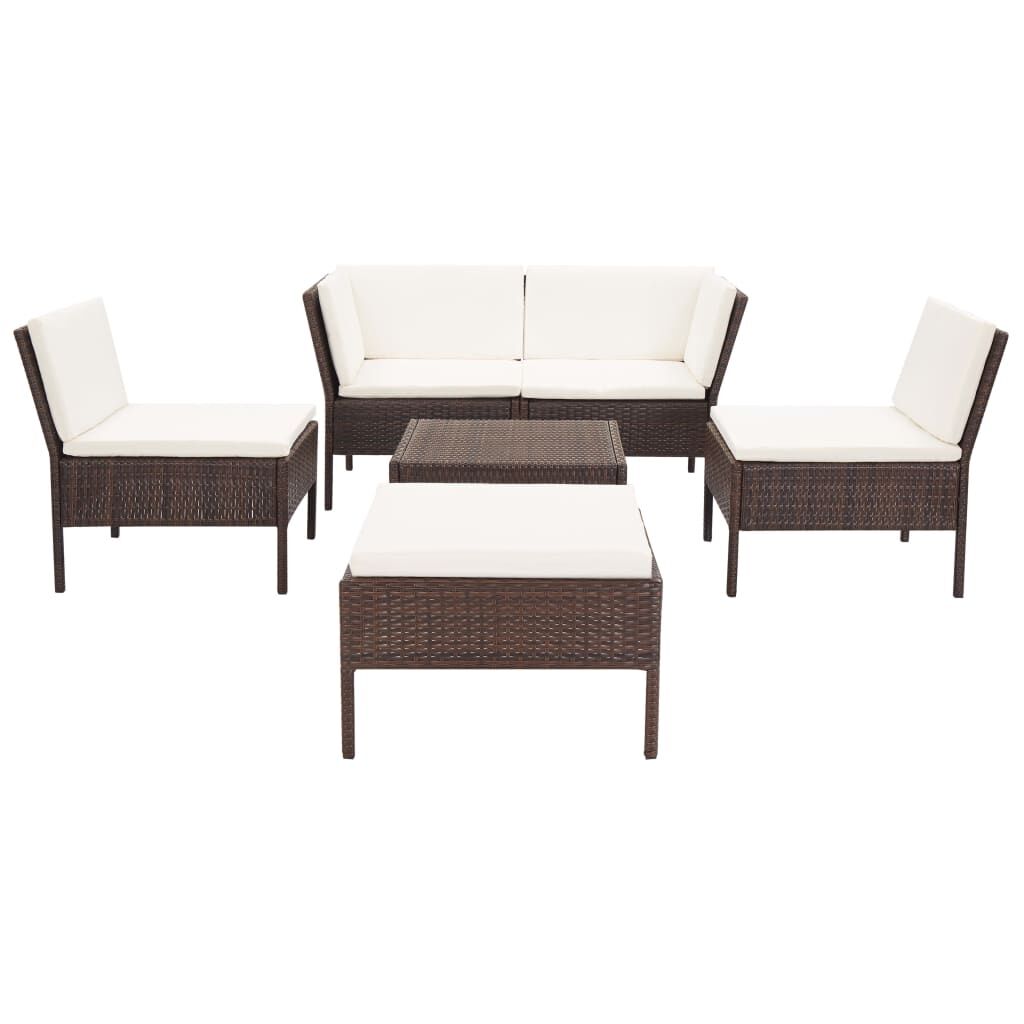 Vidaxl Set Muebles De Jardín 6 Piezas Y Cojines Ratán Sintético Marrón_1