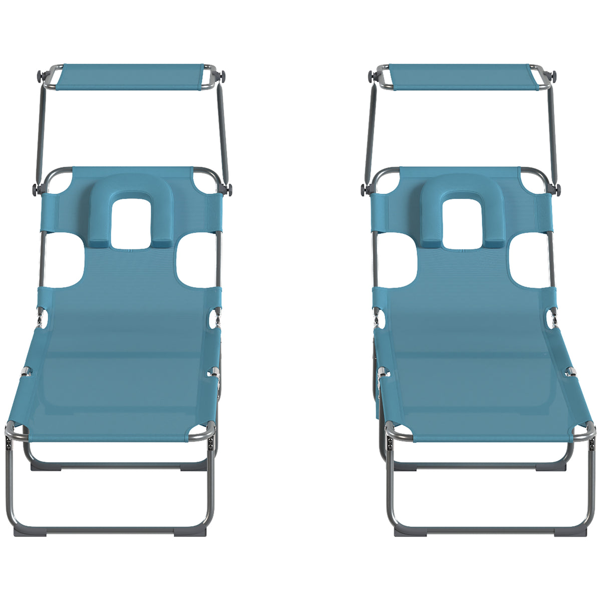 Tumbonas Plegables Outsunny Acero Galvanizado, Textilene Azul Claro 188x56x27 Cm_3