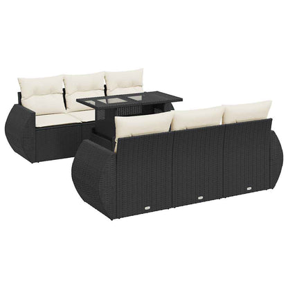 Set De Sofás De Jardín 7 Pzas Con Cojines Ratán Sintético Negro / Vetonek_5