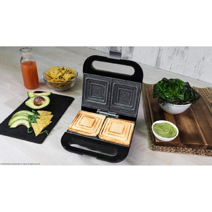 Sandwichera Rock'ntoast Sandwich Squared. 750 W, Capacidad 2 Sándwiches, Acabado En Acero Inoxidable, Placa Cuadradas Con Revestimiento Rockstone, I_3