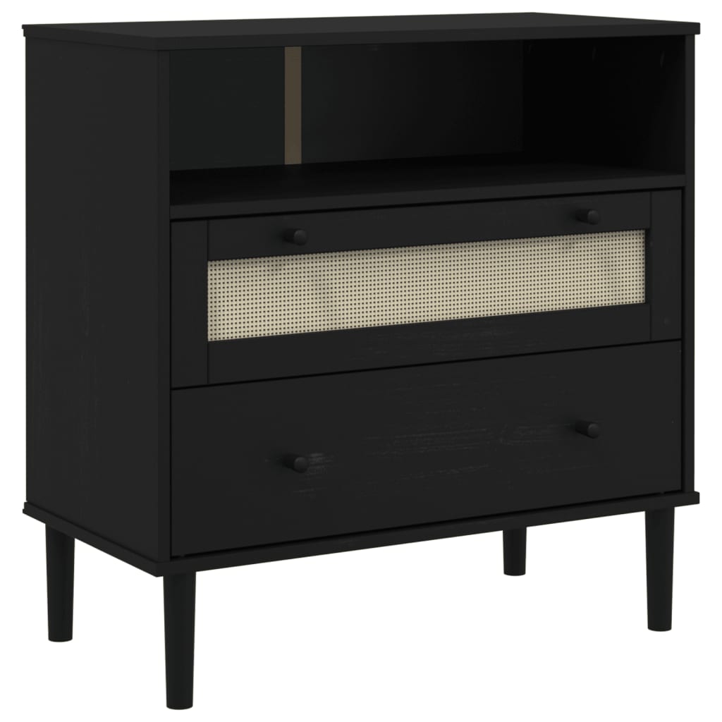 Aparador Senja Aspecto De Ratán Madera Pino Negro 80x40x80 Cm / Vetonek_2