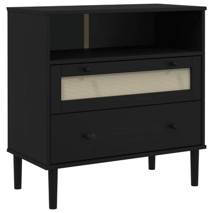 Aparador Senja Aspecto De Ratán Madera Pino Negro 80x40x80 Cm / Vetonek_2
