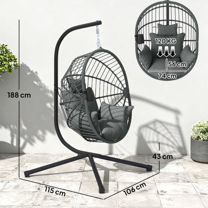 Outsunny Silla Colgante Huevo Con Soporte Cesta Plegable Carga 120 Kg Gris_2