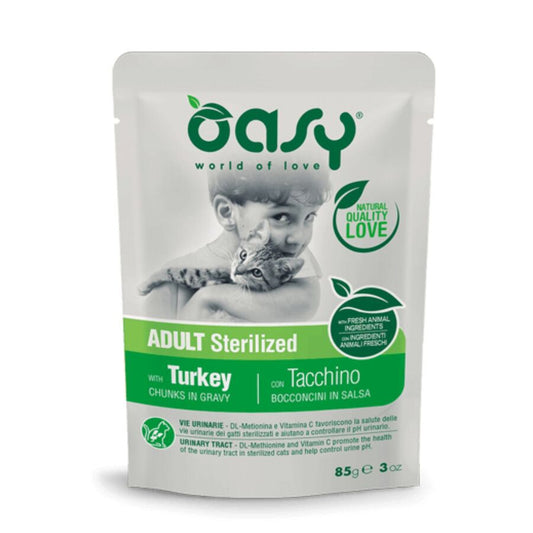 13 Sobres De Comida Oasy Trozos En Salsa Para Gato Esterilizado De Pavo 12x85g_0