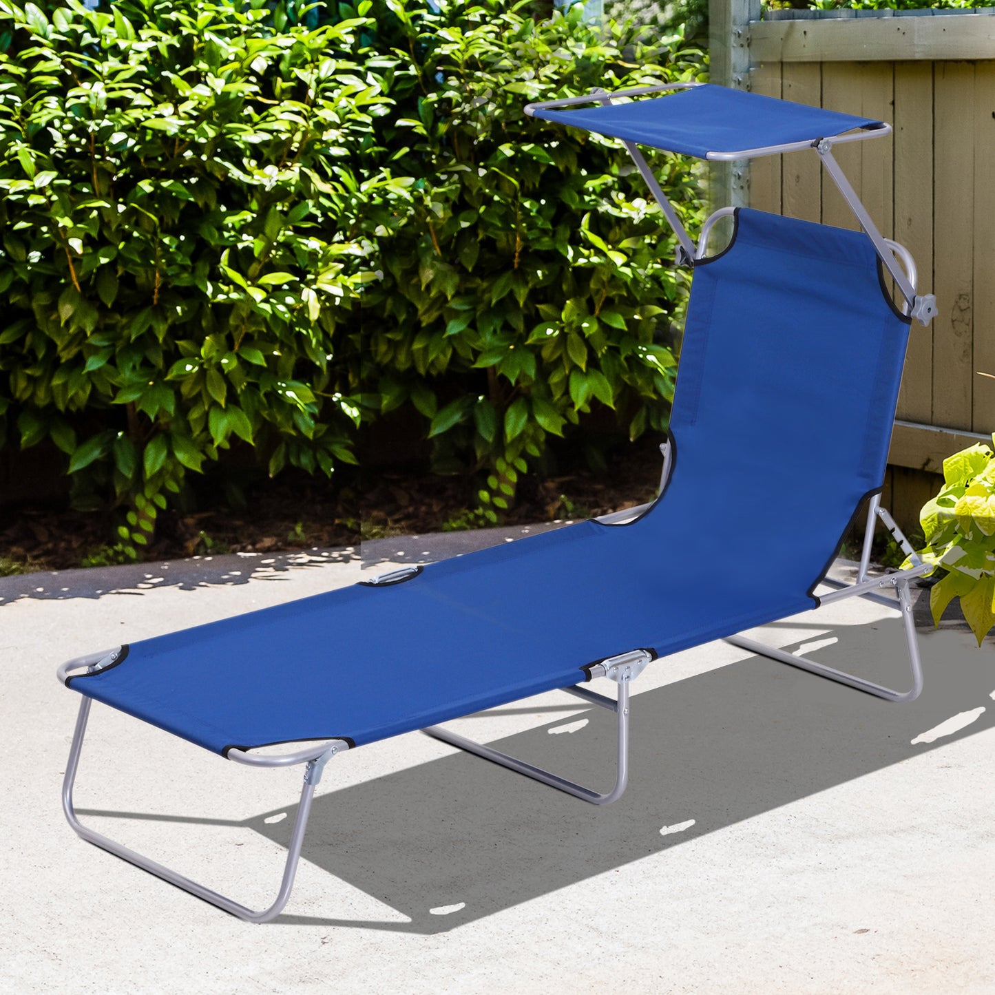 Outsunny Tumbona De Jardín Plegable Con Toldo Desmontable 187x58x36cm Azul_1