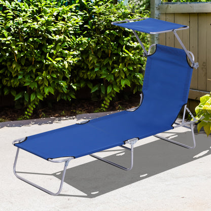 Outsunny Tumbona De Jardín Plegable Con Toldo Desmontable 187x58x36cm Azul_1