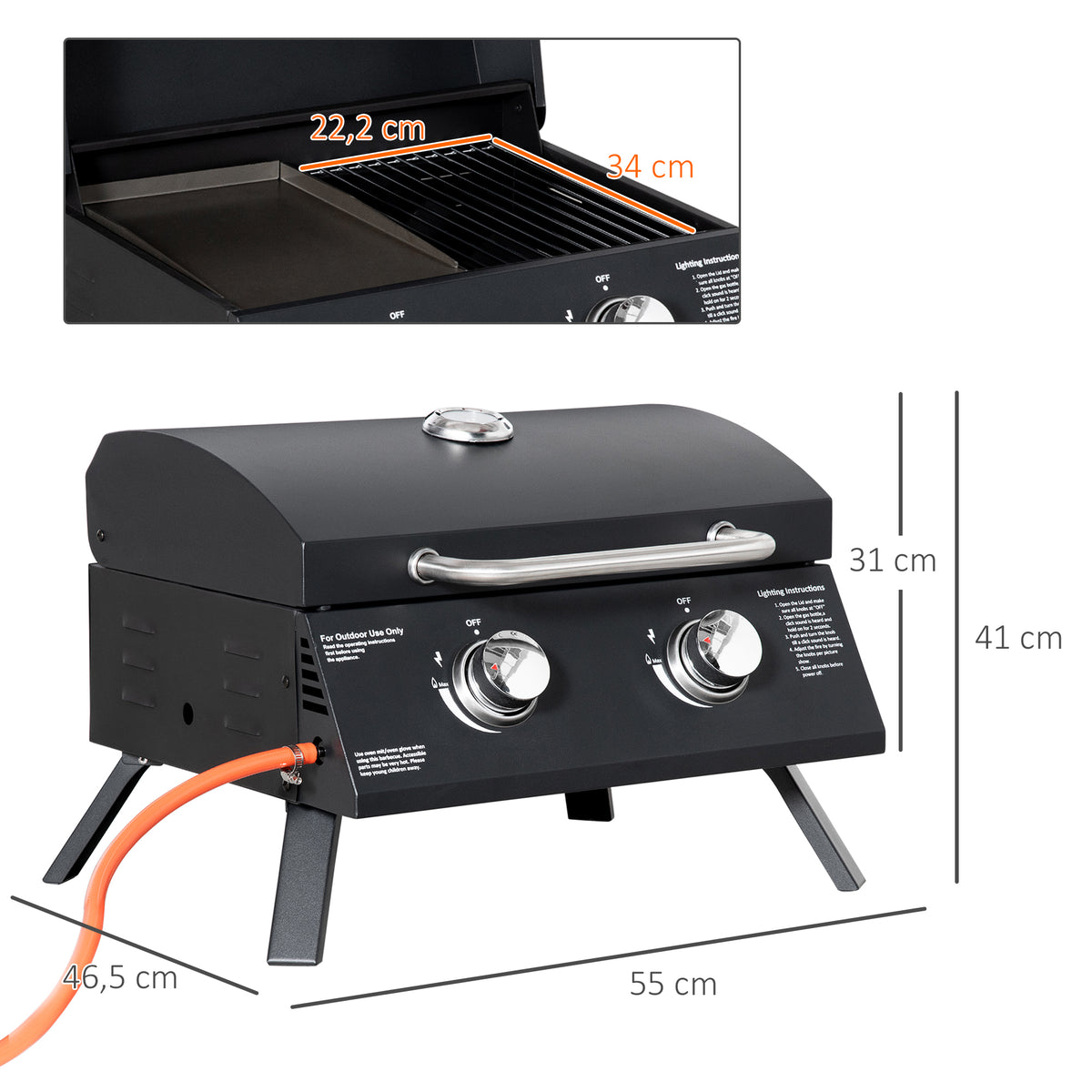Outsunny Barbacoa De Mesa A Gas Plegable Con 2 Quemadores Tapa Y Parrillas Bbq_2