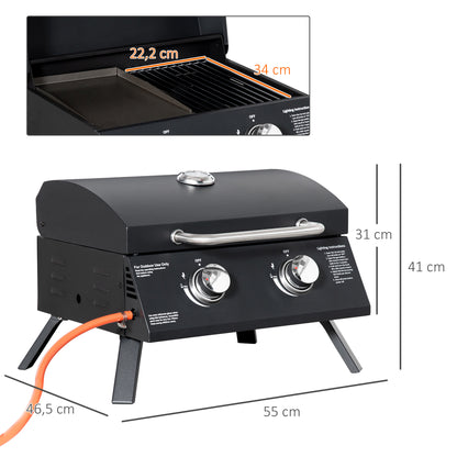Outsunny Barbacoa De Mesa A Gas Plegable Con 2 Quemadores Tapa Y Parrillas Bbq_2