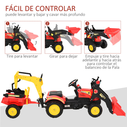 Tractor A Pedales Homcom Metal, Plástico Rojo 179x42x59 Cm_5