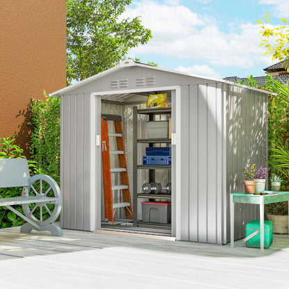 Outsunny Caseta De Jardín 213x130x185 Cm Con 2 Puertas Correderas Y 4 Ventanas_1