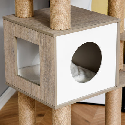 Pawhut Árbol Rascador Para Gatos Altura 177cm Cueva Juguete Colgante Blanco Y_3