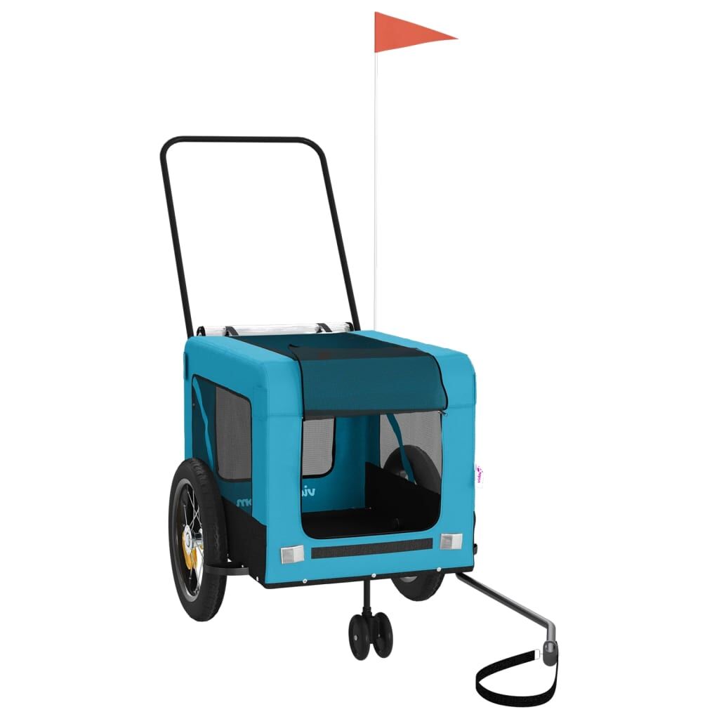 Vidaxl Remolque De Bicicleta Mascotas Hierro Tela Oxford Azul Negro_0