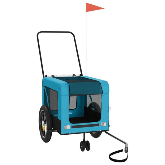 Vidaxl Remolque De Bicicleta Mascotas Hierro Tela Oxford Azul Negro_0