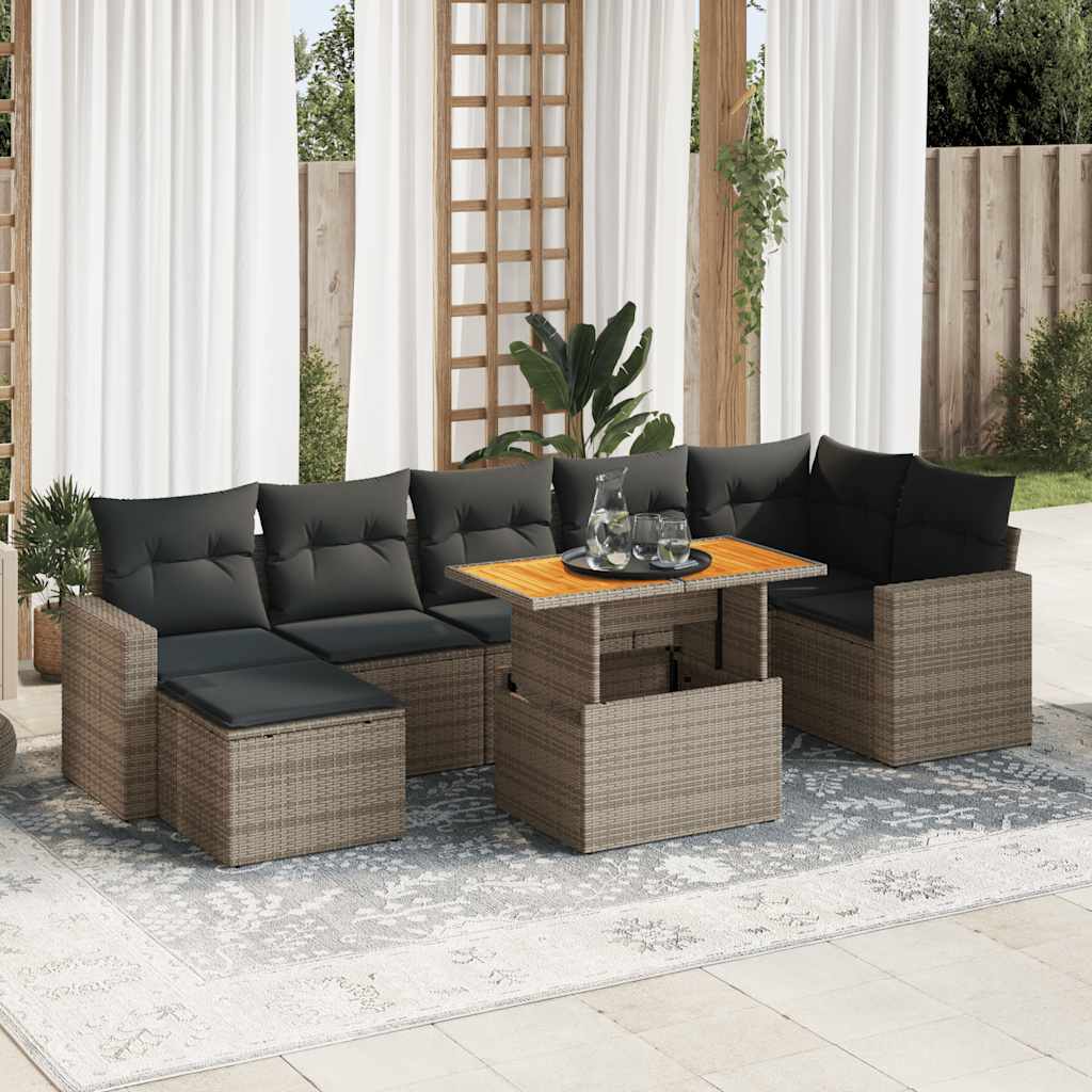 Set De Sofás De Jardín Y Cojines 8 Piezas Ratán Sintético Gris / Vetonek_2