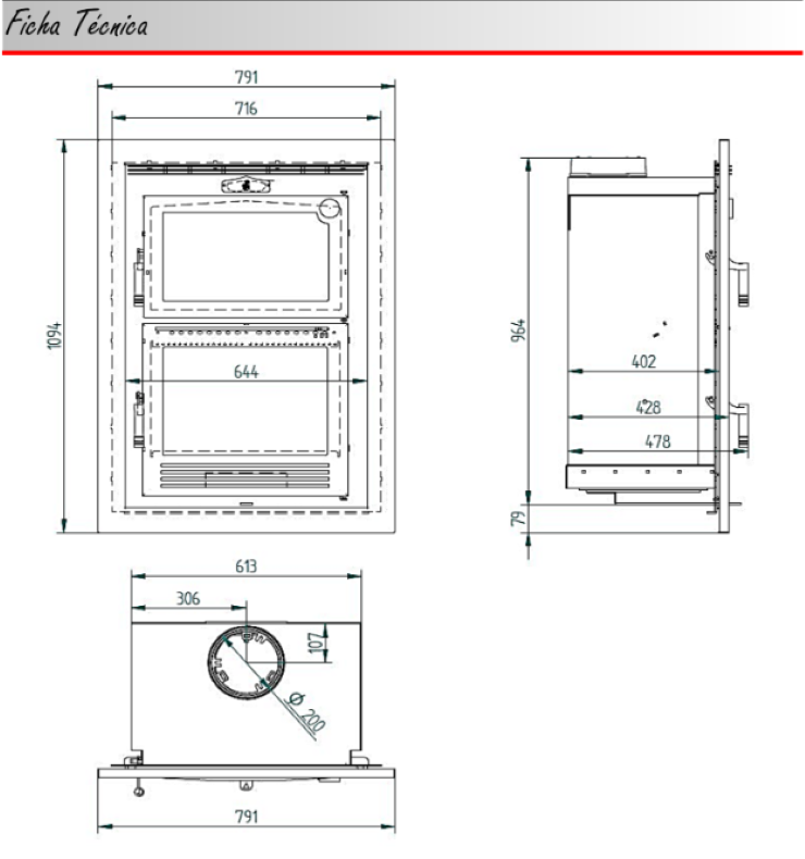 BRICOSOL Horno Leña Insertable FM - Interior Vermiculita - Modelo HLI 100_3