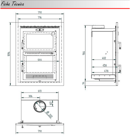 BRICOSOL Horno Leña Insertable FM - Interior Vermiculita - Modelo HLI 100_3