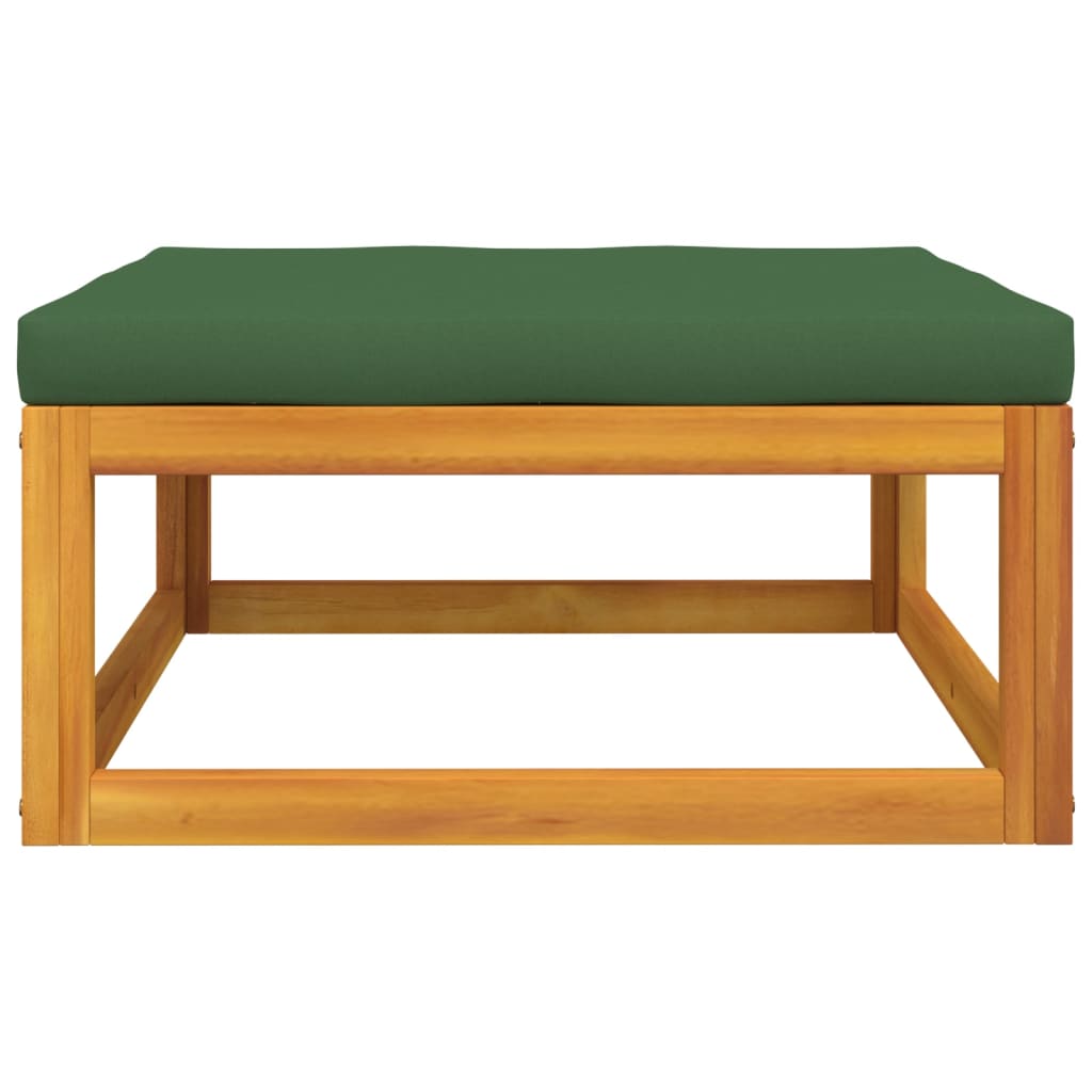 Vidaxl Reposapiés De Jardín Madera Maciza Acacia Con Cojín Verde_5